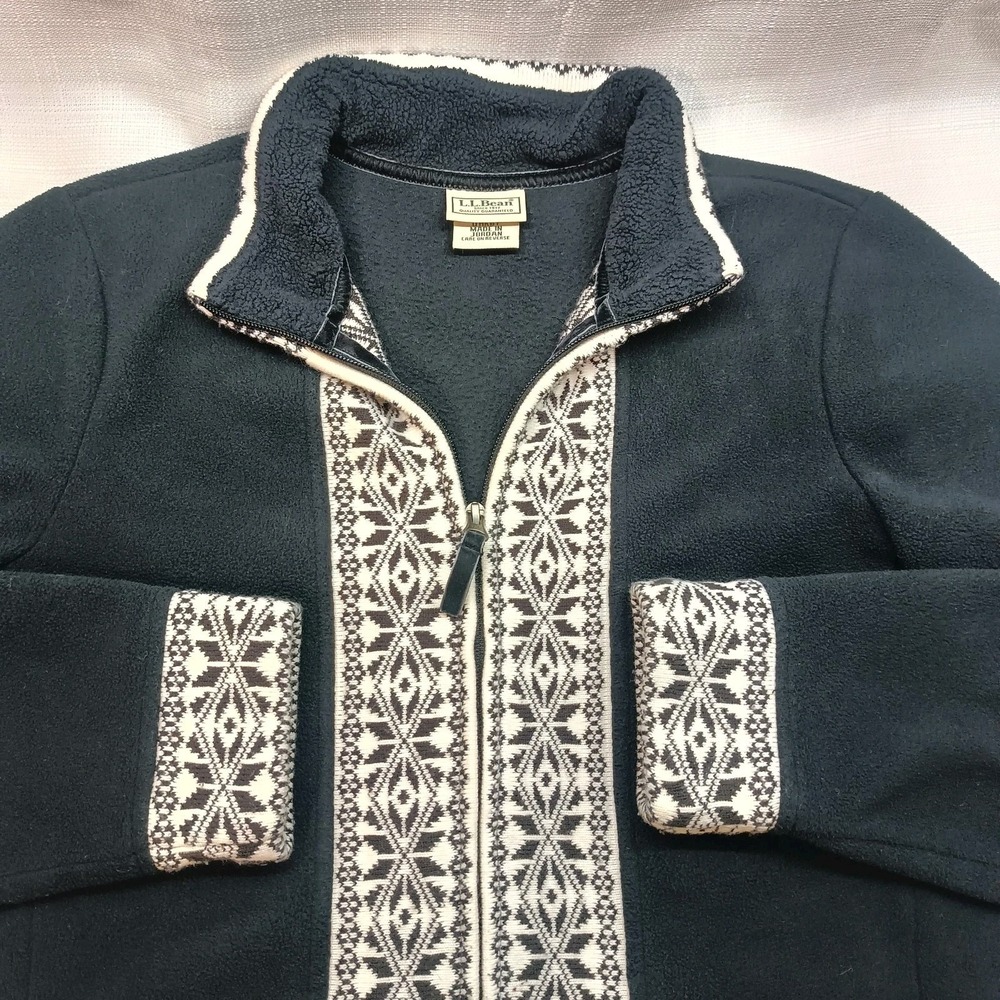 Vtg LL Bean Women's M Zip Up Sweater Fair Isle Pattern Fleece Long Sleeve 90s